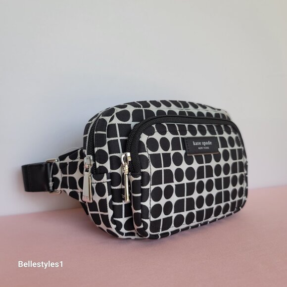 KATE SPADE Belt Bag Noel Jacquarded Printed Fabric Bag- Black Multi ⭐ - Picture 4 of 16